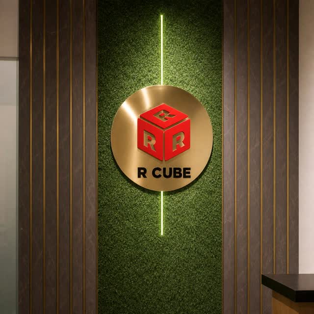 R Cube brass signage